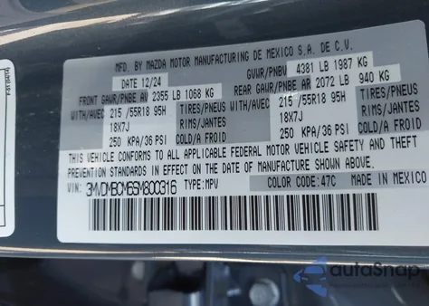 2025 Mazda Cx-30 2.5 S Carbon Edition z USA, uszkodzony, nr VIN 3MVDMBCM6SM800316